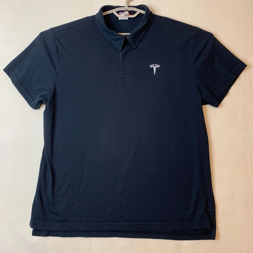 TESLA Motor Polo Shirt Men's XL Black Short Sleeve Polyester & Cotton Sz Extra L